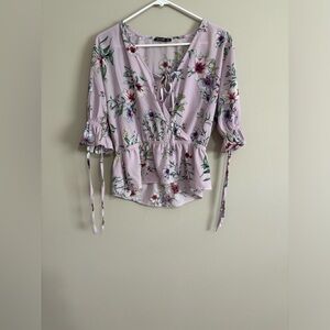 Gently Used Floral Print Peplum Blouse - Size L